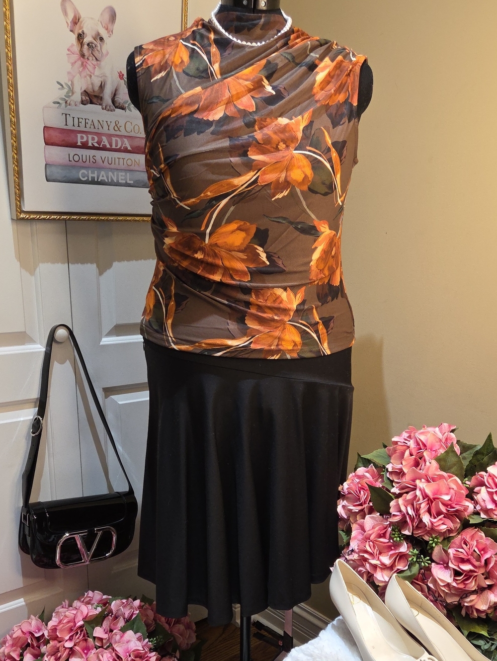 Nwt 1x,2x, Hover Sleeveless Brown Floral Overlay Top - Women’s Brown Floral Top